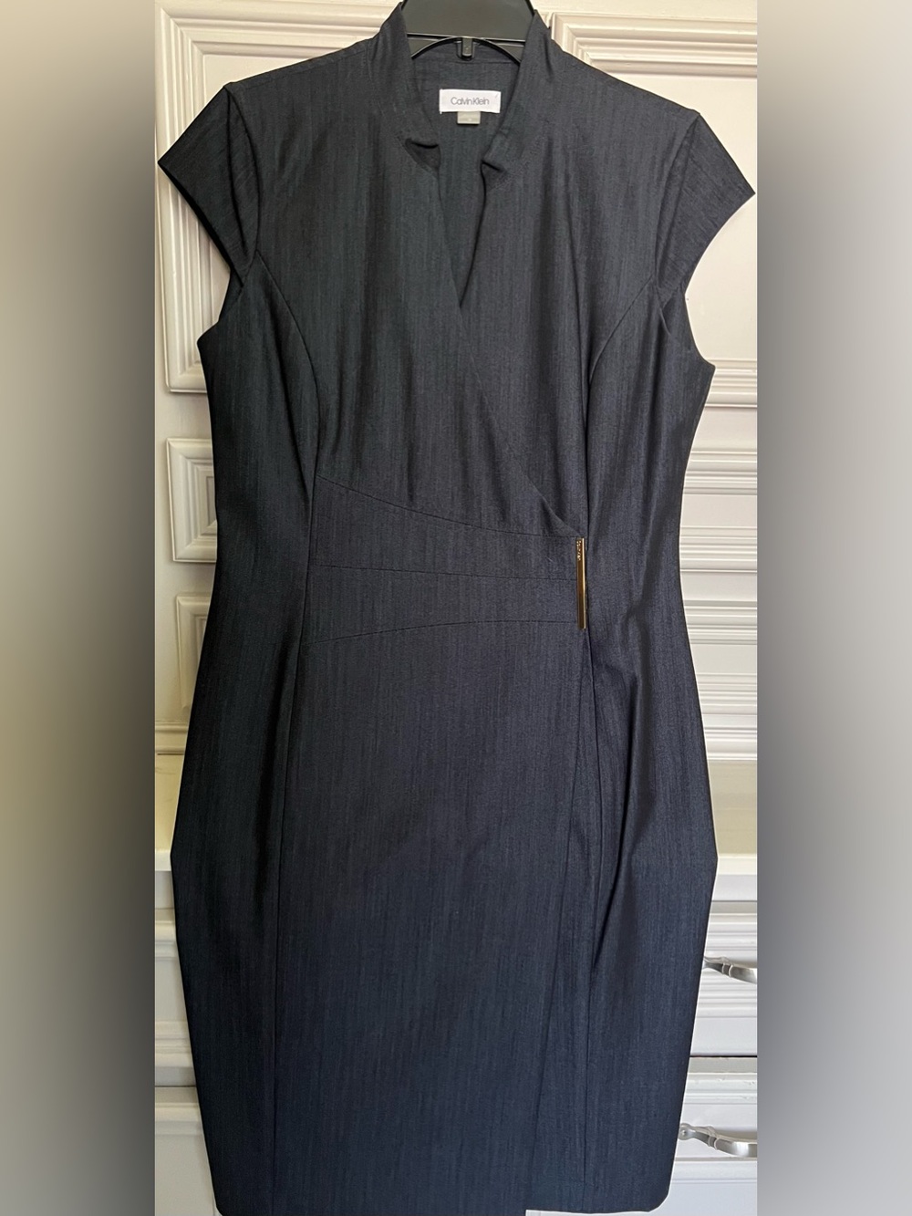 Calvin Klein Dark Navy Sheath Dress with Notch Neck